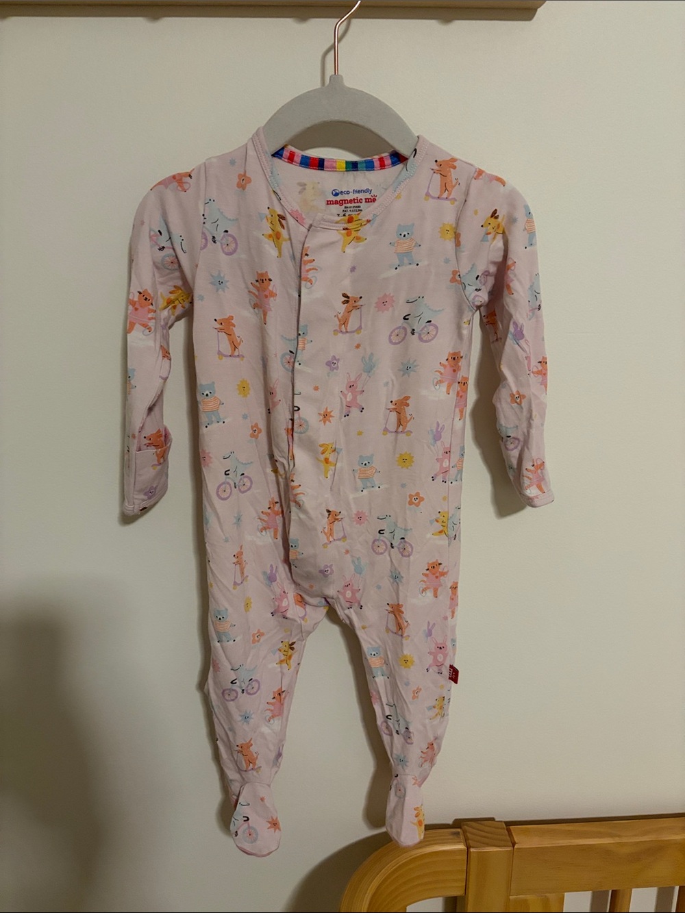 eco-friendly magnetic me Footie Baby 3-6M Pink Animal Print